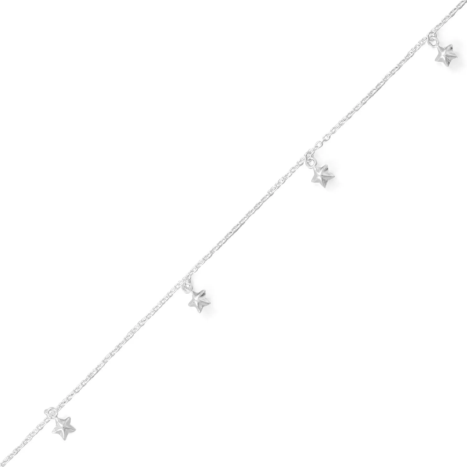 9" 1" Polished 5 Star Charm Anklet