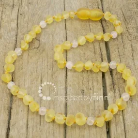 Adult Baltic Amber Necklace - Lemon Rose Quartz