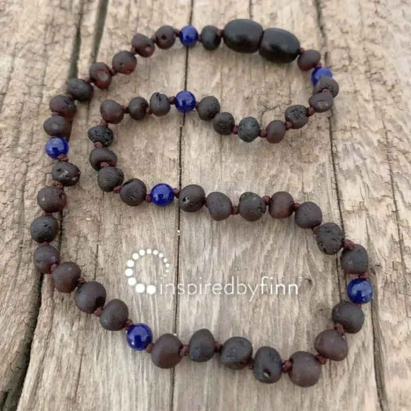 Adult Baltic Amber Necklace - Molasses   Lapis Lazuli