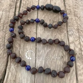 Adult Baltic Amber Necklace - Molasses   Lapis Lazuli