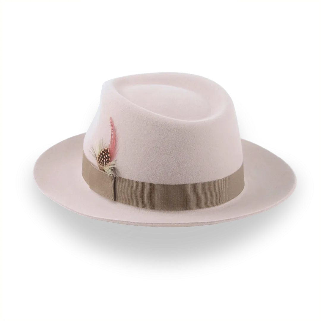 Alabaster Beige Medium Crown Fedora Hat in Fur Felt | The Clubber