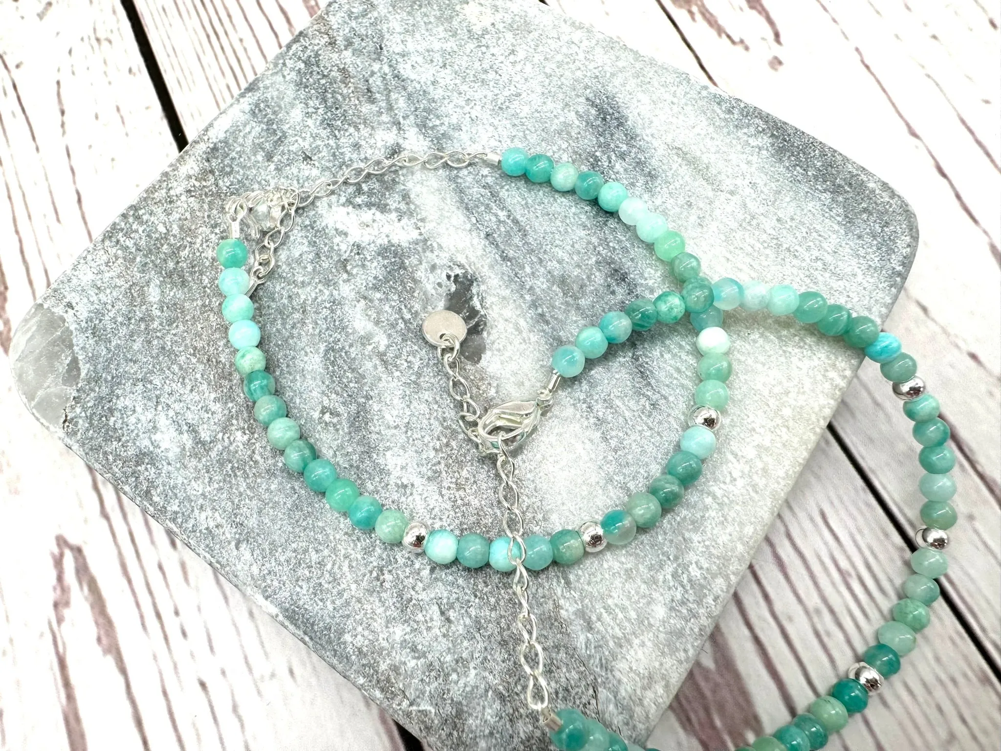 Amazonite Silver Dainty Bracelet