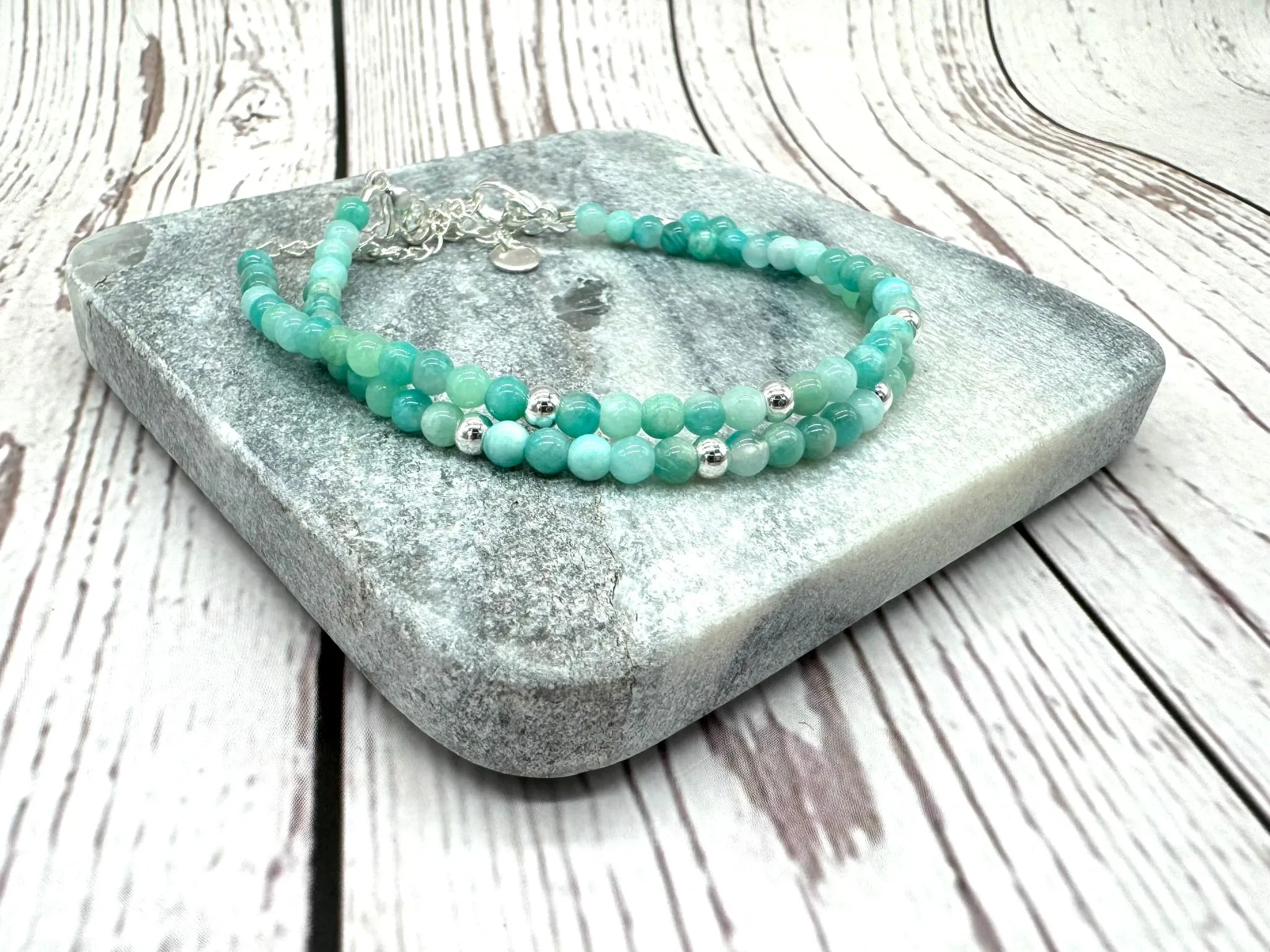 Amazonite Silver Dainty Bracelet