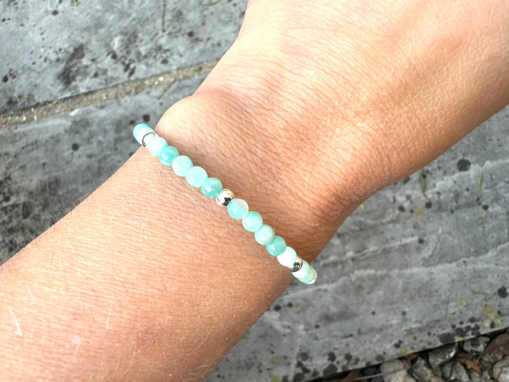 Amazonite Silver Dainty Bracelet