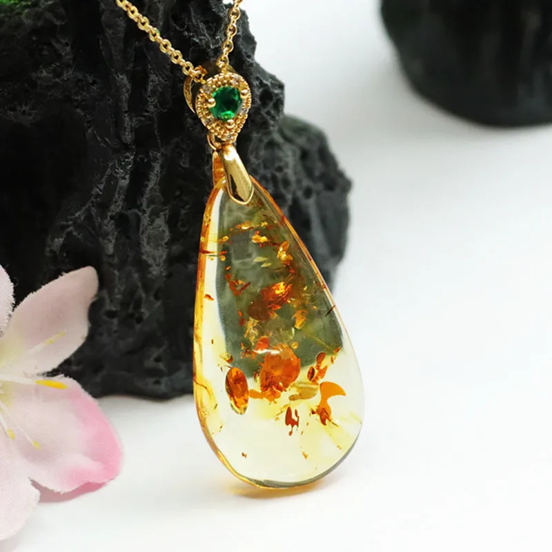 Amber Beeswax Necklace with Russian Pendant Droplets