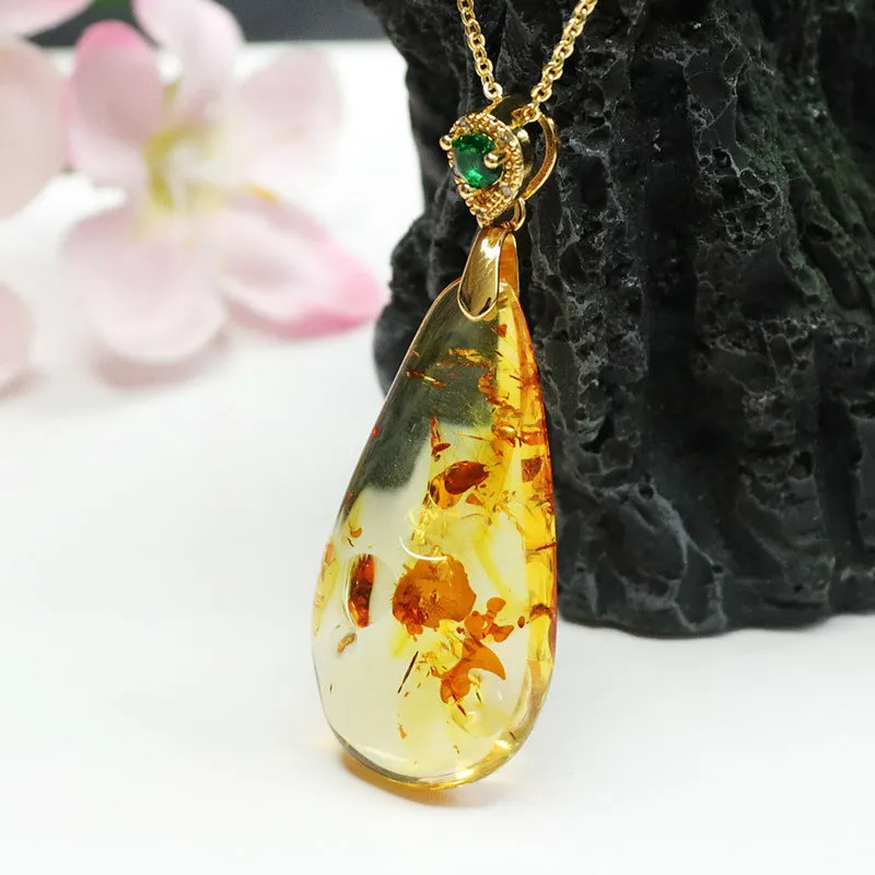 Amber Beeswax Necklace with Russian Pendant Droplets