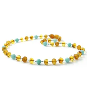 Amber Necklace Honey Polished & RAW, Amazonite | Baby 32cm