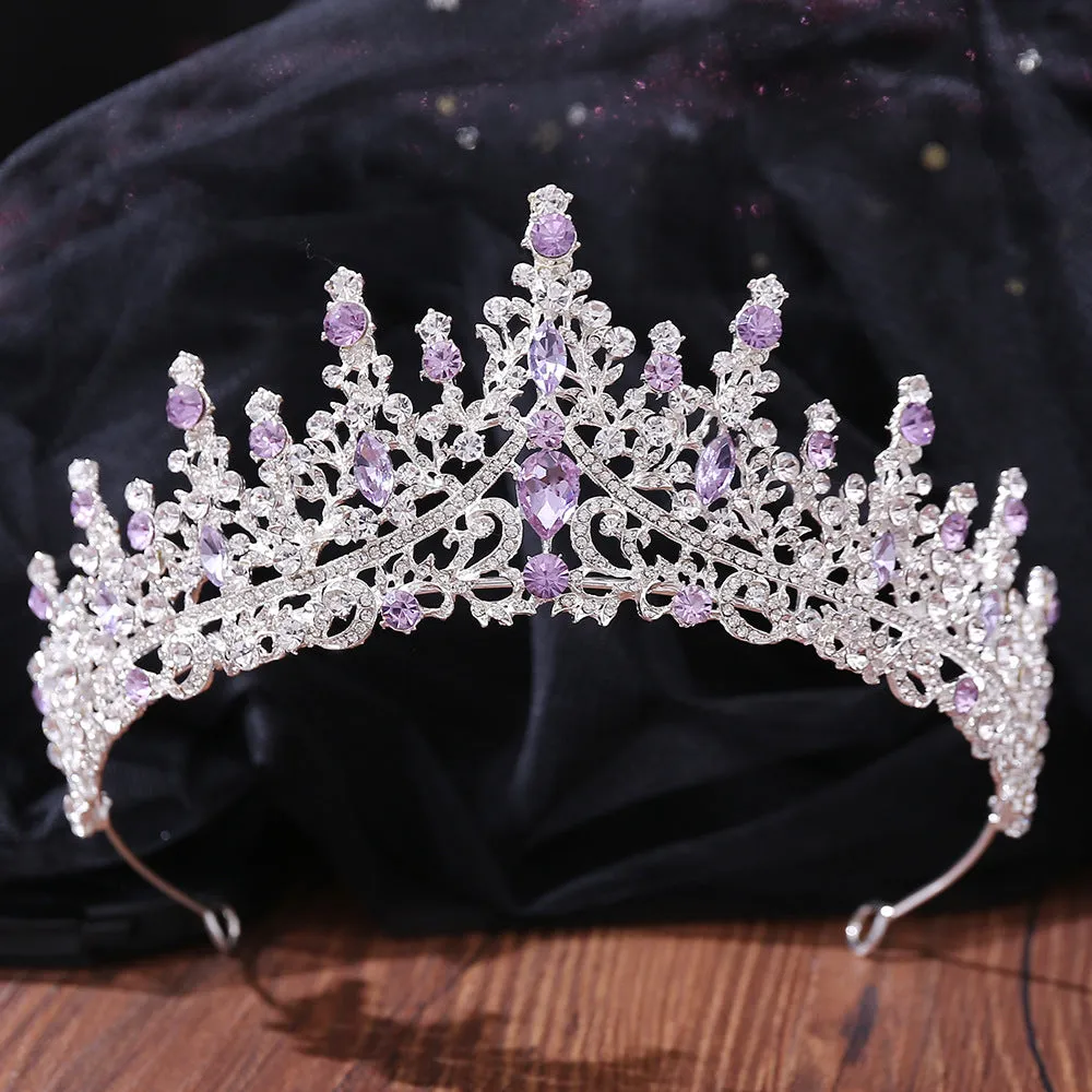 American popular wedding bridal accessories hair accessories headband luxury rhinestone lavender crystal birthday holiday crown