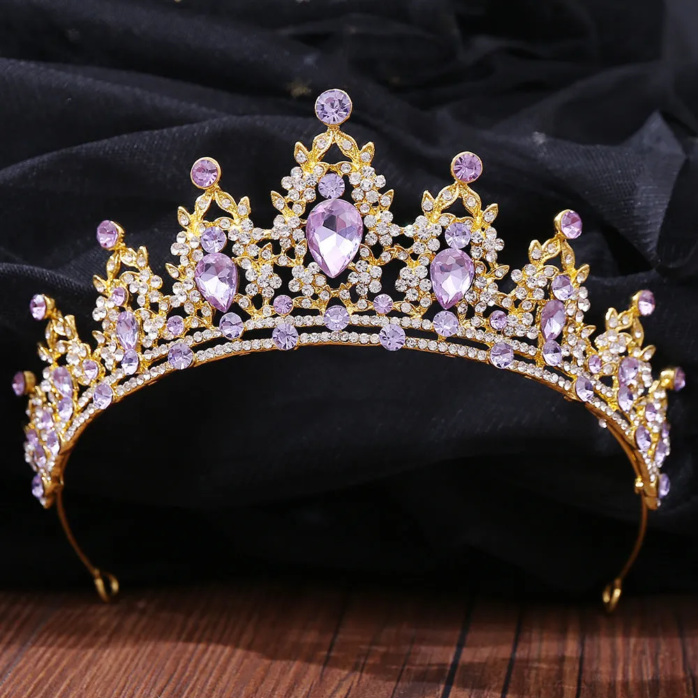 American popular wedding bridal accessories hair accessories headband luxury rhinestone lavender crystal birthday holiday crown