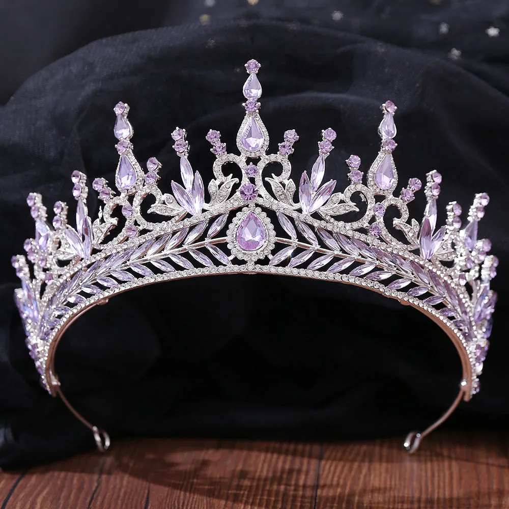 American popular wedding bridal accessories hair accessories headband luxury rhinestone lavender crystal birthday holiday crown