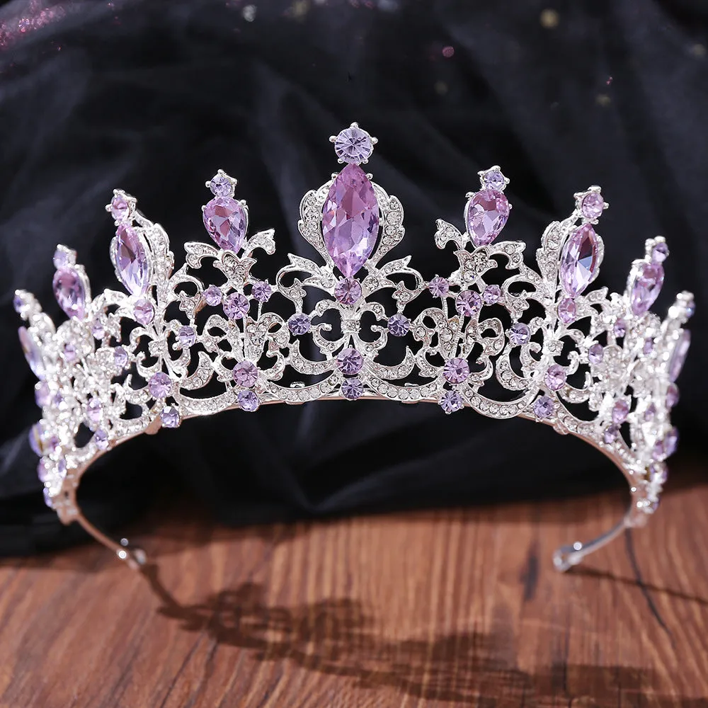 American popular wedding bridal accessories hair accessories headband luxury rhinestone lavender crystal birthday holiday crown