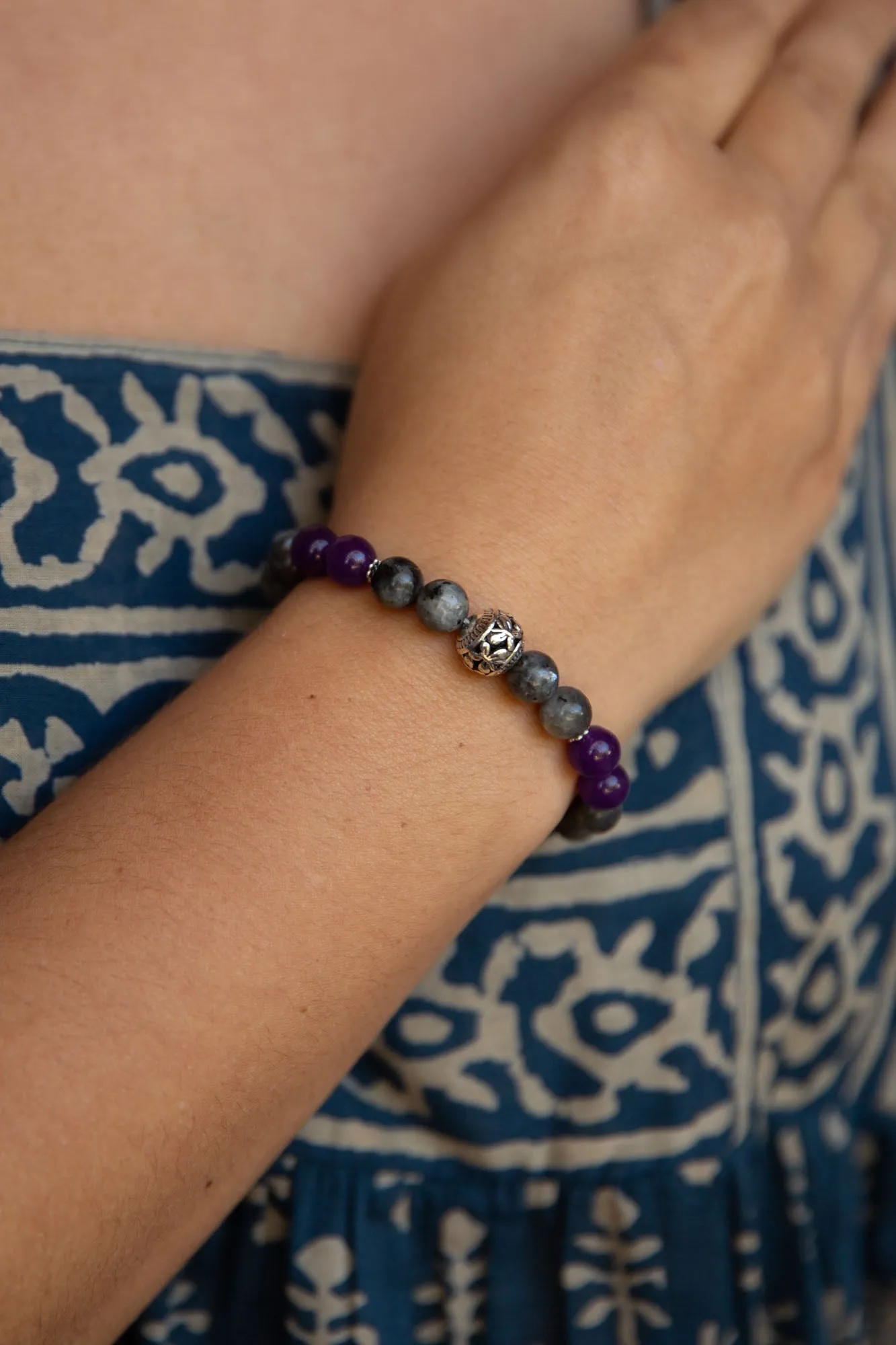 Amethyst and Moonstone Beaded Bracelet