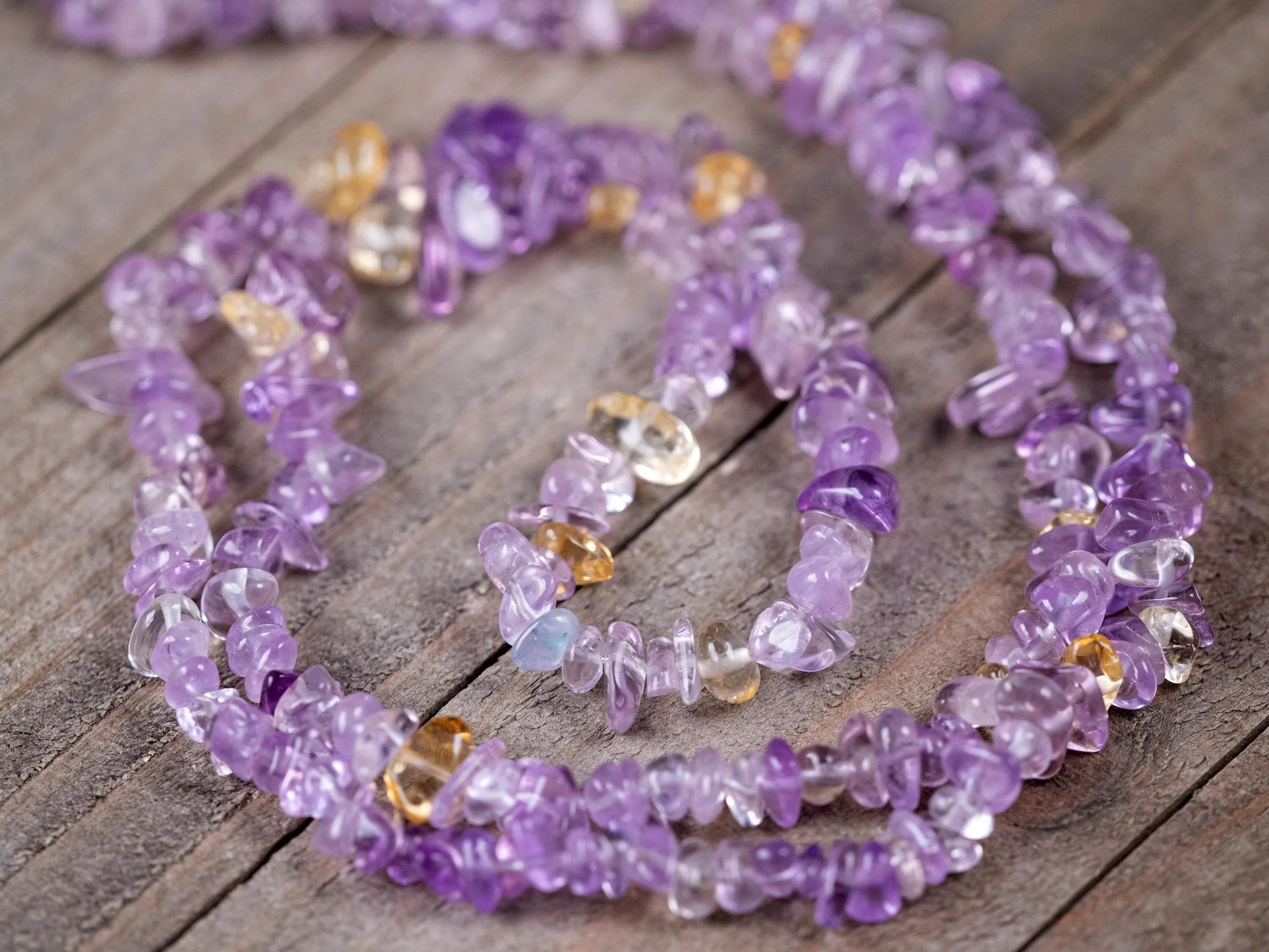 AMETHYST CITRINE Crystal Necklace - Chip Beads - Long Crystal Necklace, Beaded Necklace, Handmade Jewelry, E1790