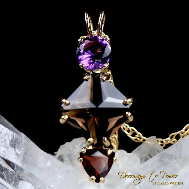 Amethyst Citrine Garnet Mini Magician Stone Pendant 14k