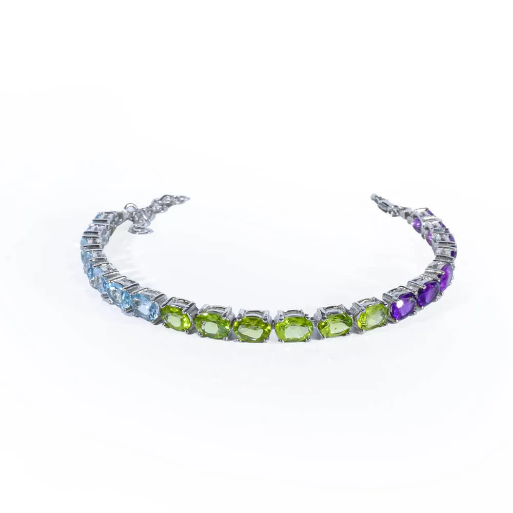 Amethyst-Zebercet-Blue Topaz Gemstone Silver Bracelet SCB-012