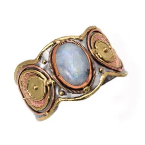 Anju Mixed Metal and Rainbow Moonstone Stone Cuff Bracelet