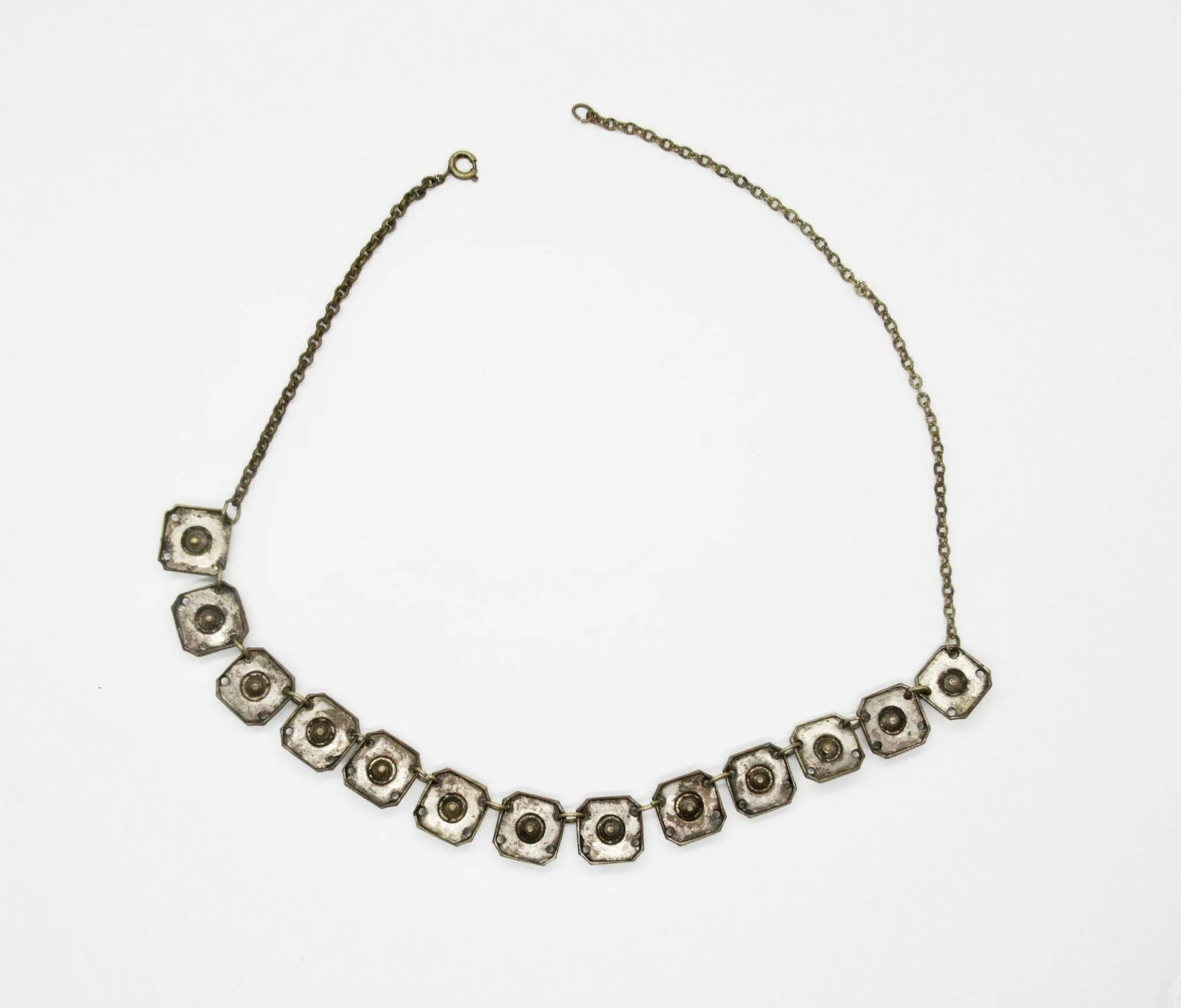 Antique Necklace Choker with Intricate Squares and Crystal Insets