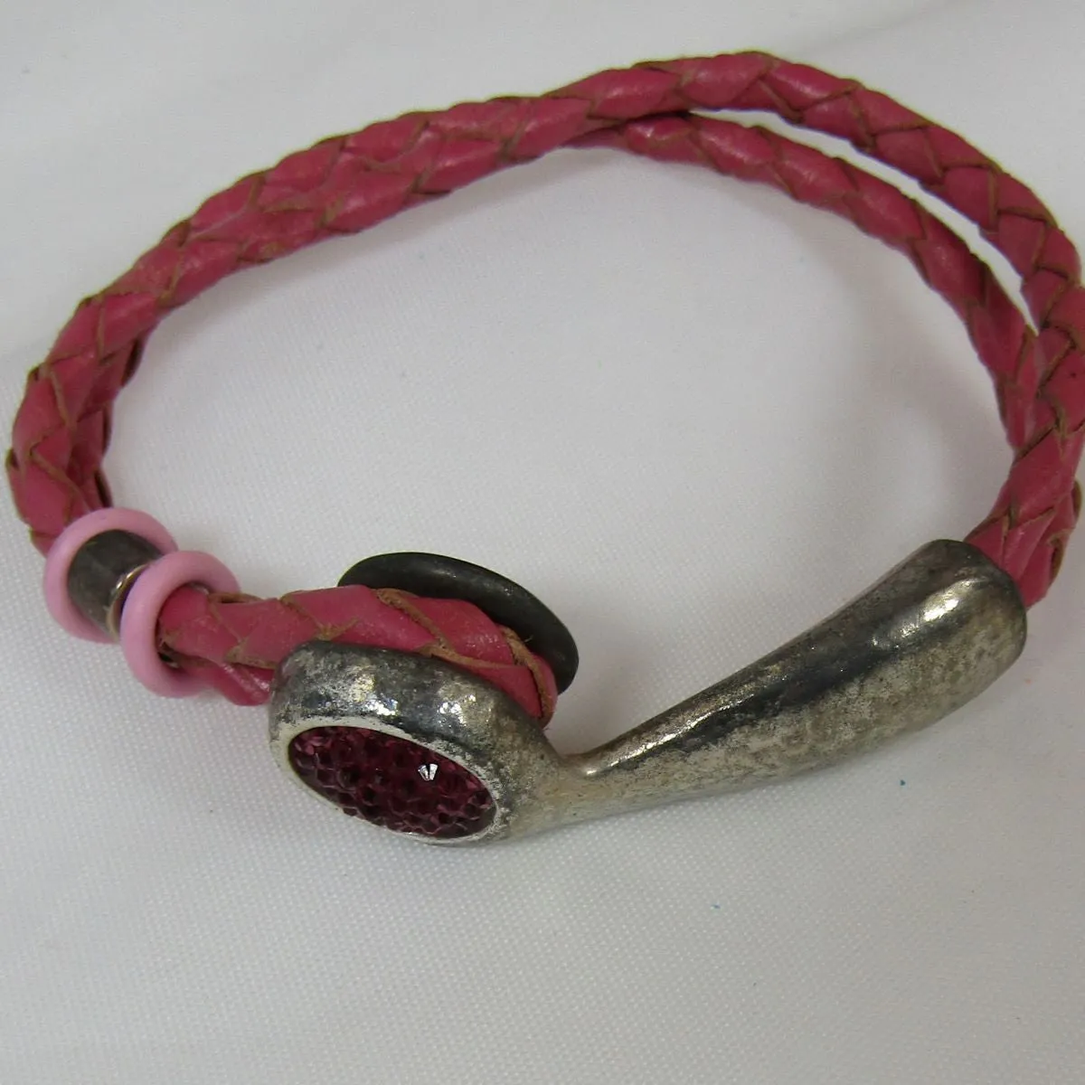 Antique Silver Half Cuff & Leather  Bracelet