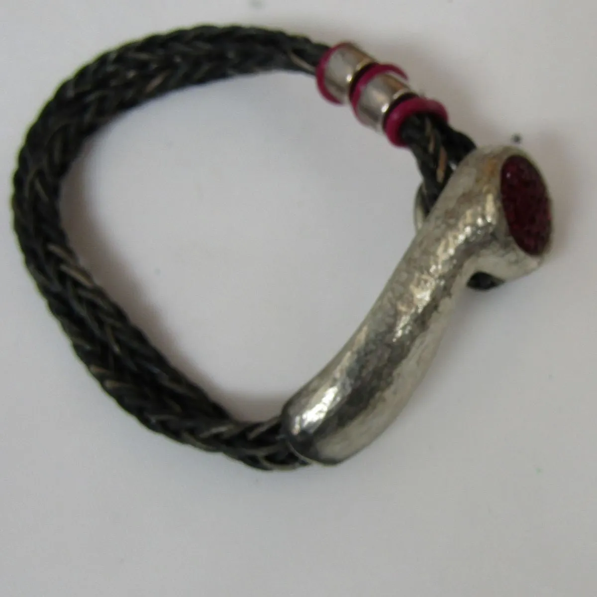 Antique Silver Half Cuff & Leather  Bracelet