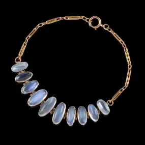 Antique Victorian Moonstone Bracelet 9Ct Rose Gold Circa 1900