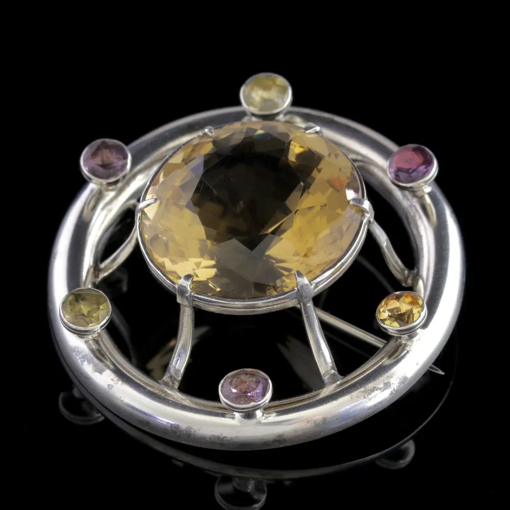 Antique Victorian Scottish Citrine Brooch Silver Quartz Circa 1860