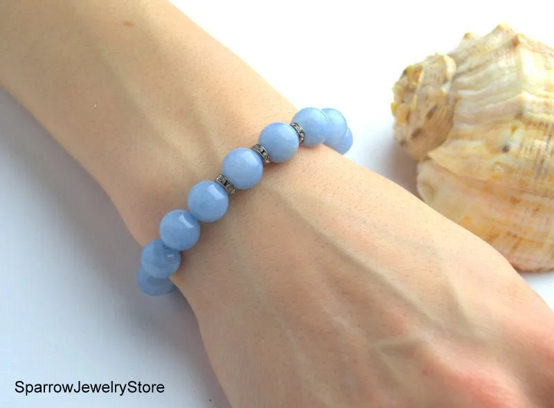 Aquamarine healing bracelet Natural sky blue Gemstone beaded stretch bracelet Genuine aquamarine jewelry Personalized unisex birthstone