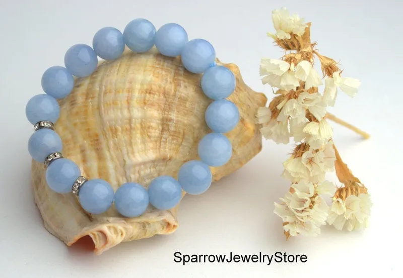 Aquamarine healing bracelet Natural sky blue Gemstone beaded stretch bracelet Genuine aquamarine jewelry Personalized unisex birthstone