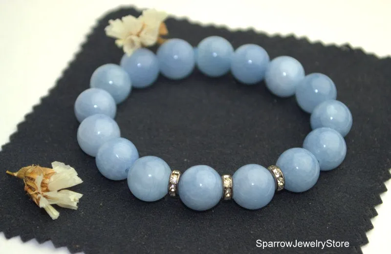 Aquamarine healing bracelet Natural sky blue Gemstone beaded stretch bracelet Genuine aquamarine jewelry Personalized unisex birthstone