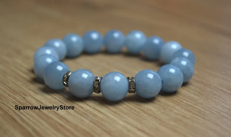 Aquamarine healing bracelet Natural sky blue Gemstone beaded stretch bracelet Genuine aquamarine jewelry Personalized unisex birthstone