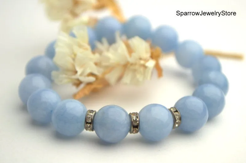 Aquamarine healing bracelet Natural sky blue Gemstone beaded stretch bracelet Genuine aquamarine jewelry Personalized unisex birthstone