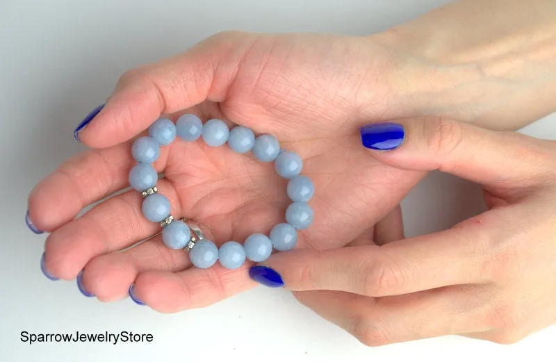 Aquamarine healing bracelet Natural sky blue Gemstone beaded stretch bracelet Genuine aquamarine jewelry Personalized unisex birthstone