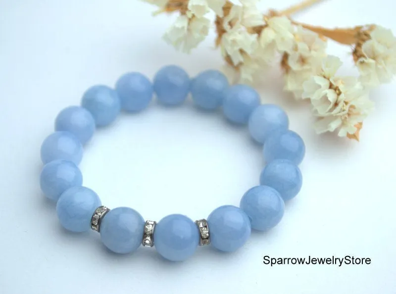 Aquamarine healing bracelet Natural sky blue Gemstone beaded stretch bracelet Genuine aquamarine jewelry Personalized unisex birthstone