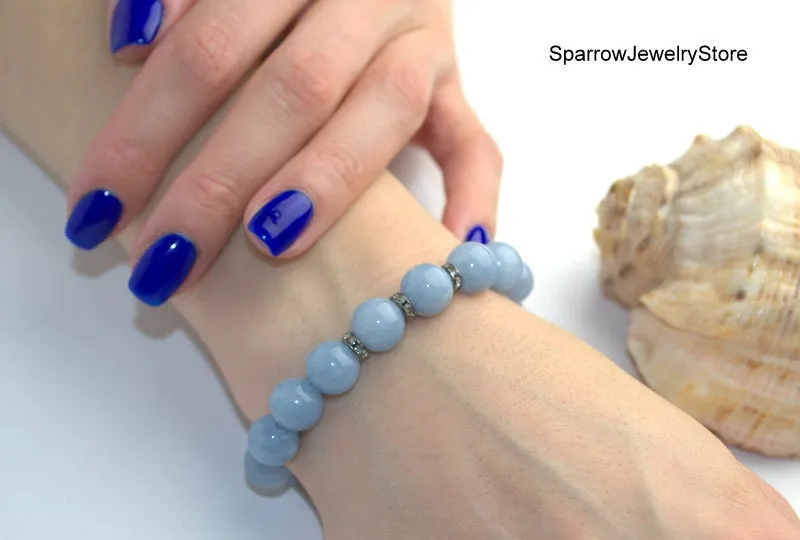 Aquamarine healing bracelet Natural sky blue Gemstone beaded stretch bracelet Genuine aquamarine jewelry Personalized unisex birthstone