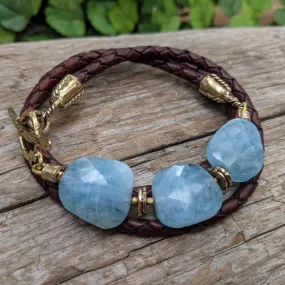 Aquamarine Leather Wrap Bracelet