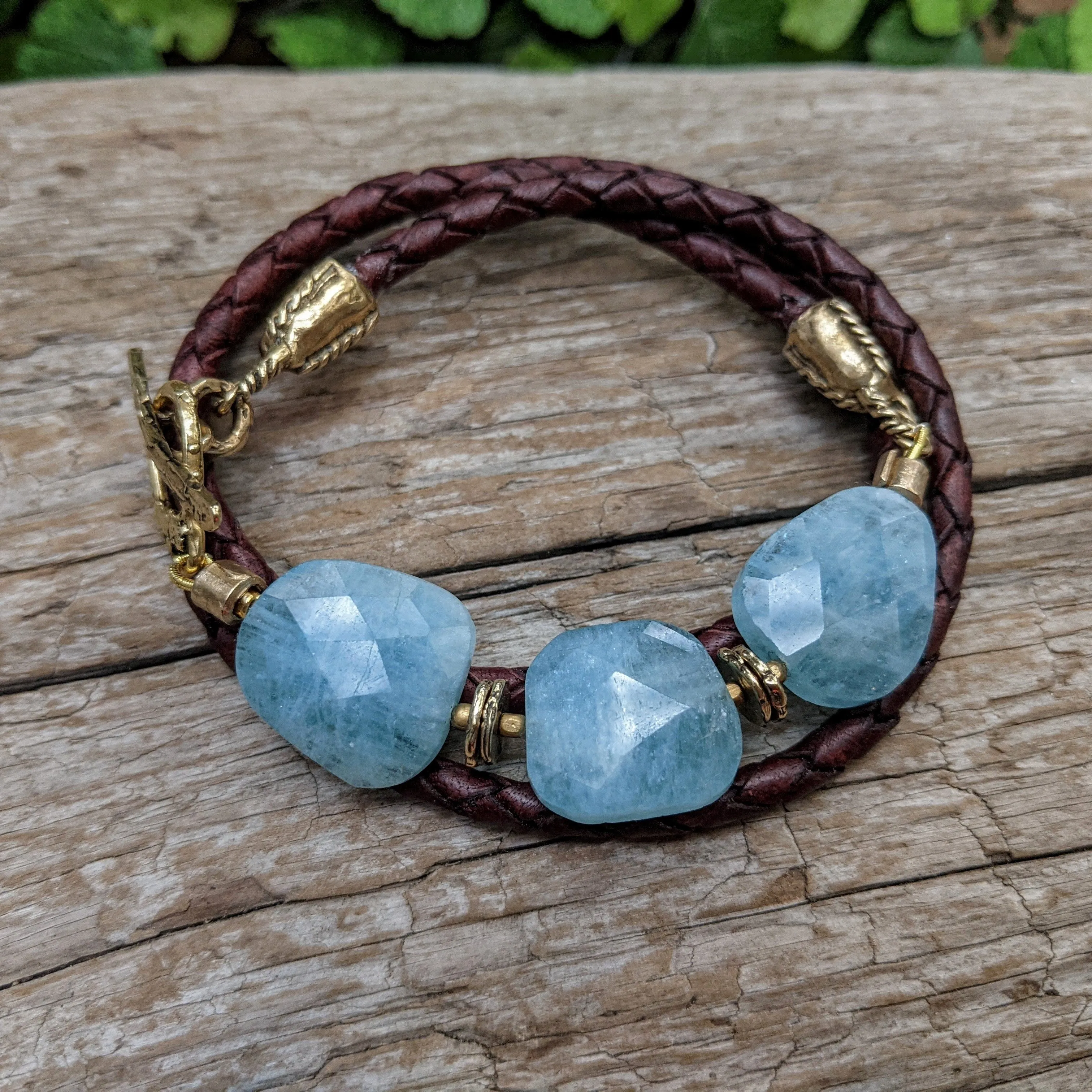 Aquamarine Leather Wrap Bracelet