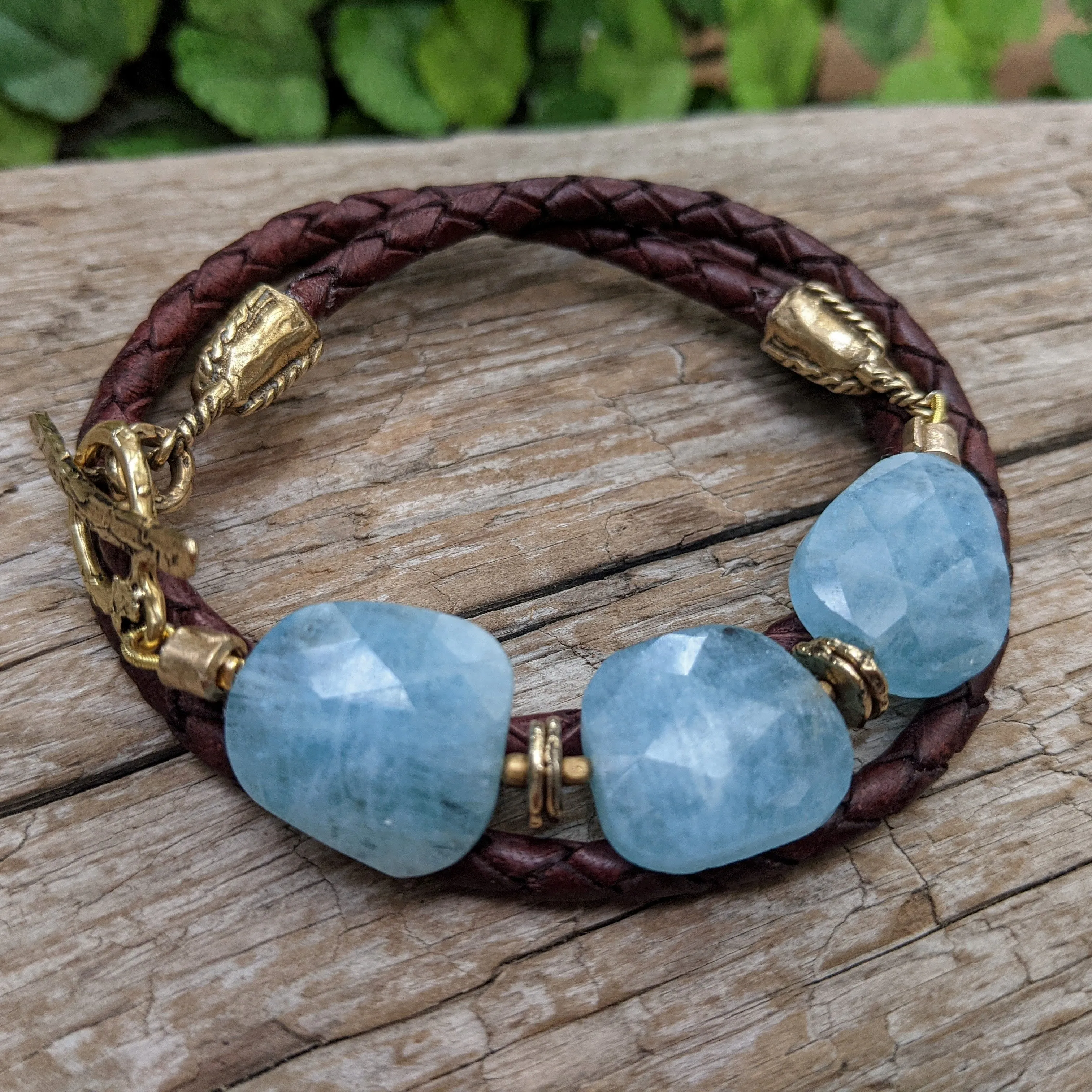 Aquamarine Leather Wrap Bracelet