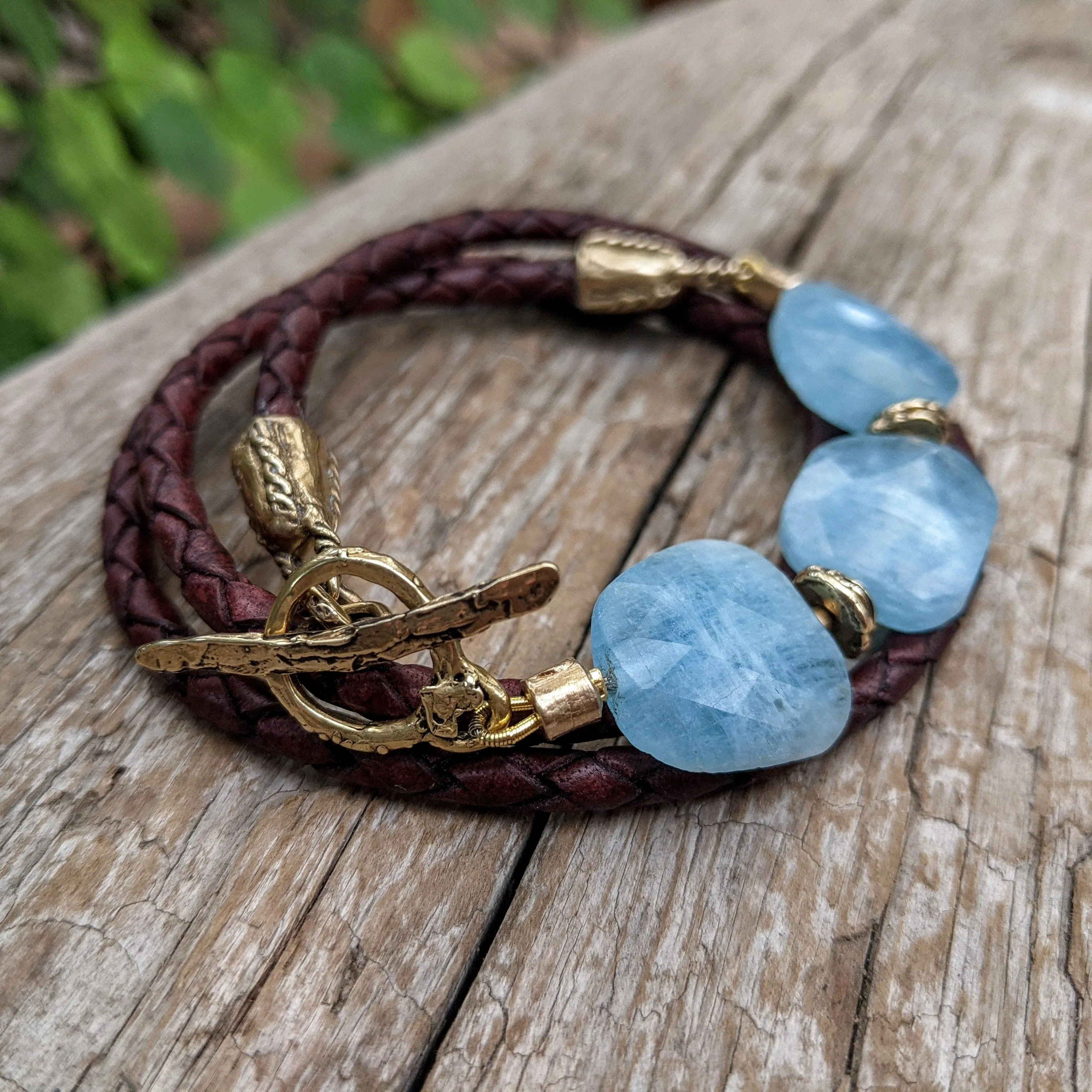 Aquamarine Leather Wrap Bracelet