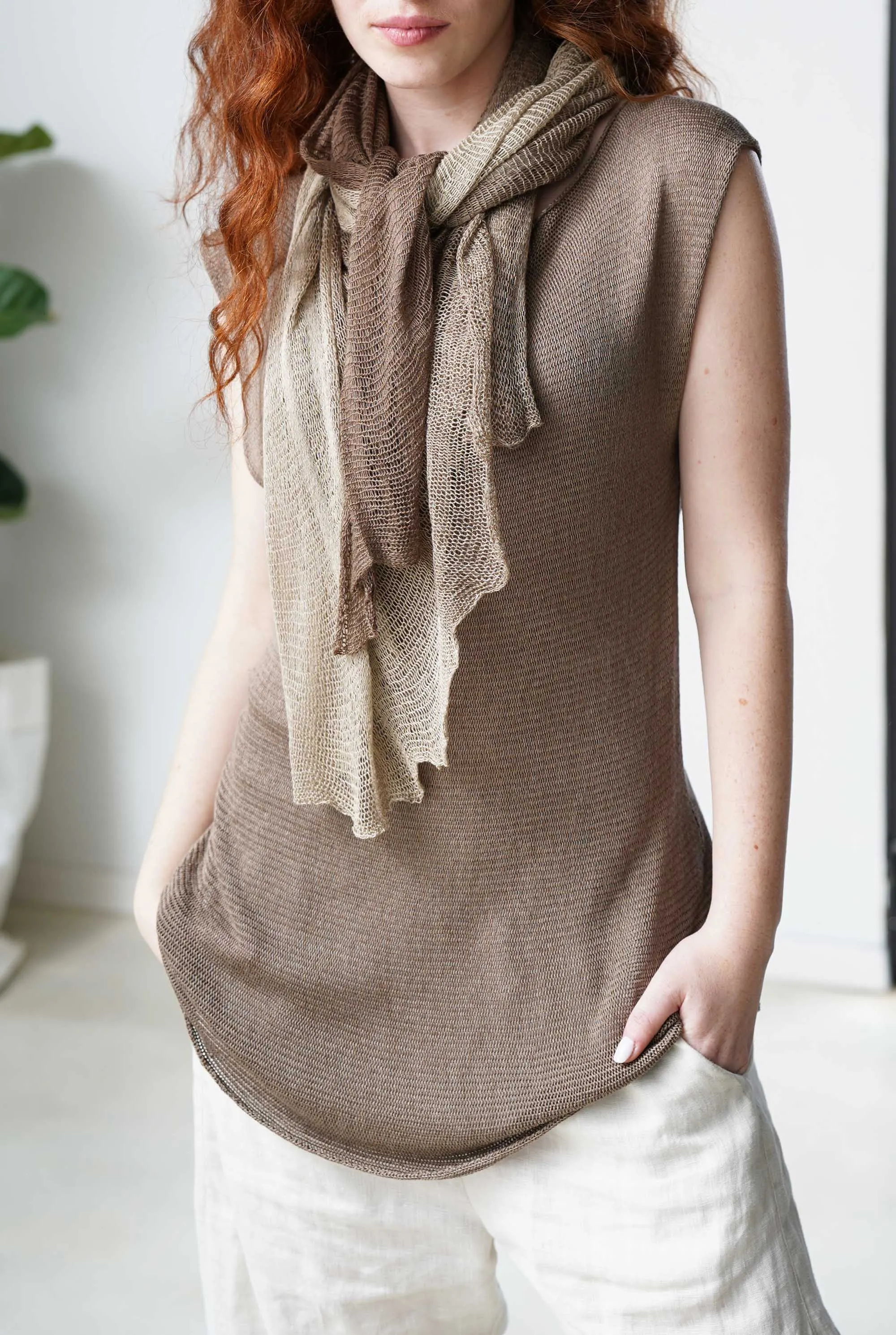 Aqvarelle Ripples Bamboo Scarf - Tan Brown