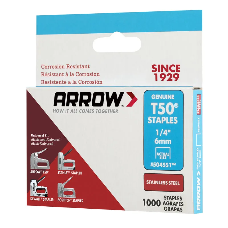 Arrow T50 3/8 in. W X 1/4 in. L 18 Ga. Flat Crown Heavy Duty Staples 1000 pk