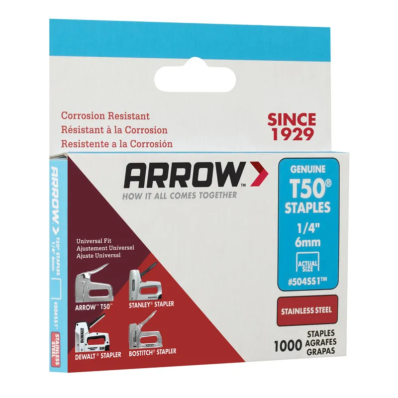 Arrow T50 3/8 in. W X 1/4 in. L 18 Ga. Flat Crown Heavy Duty Staples 1000 pk