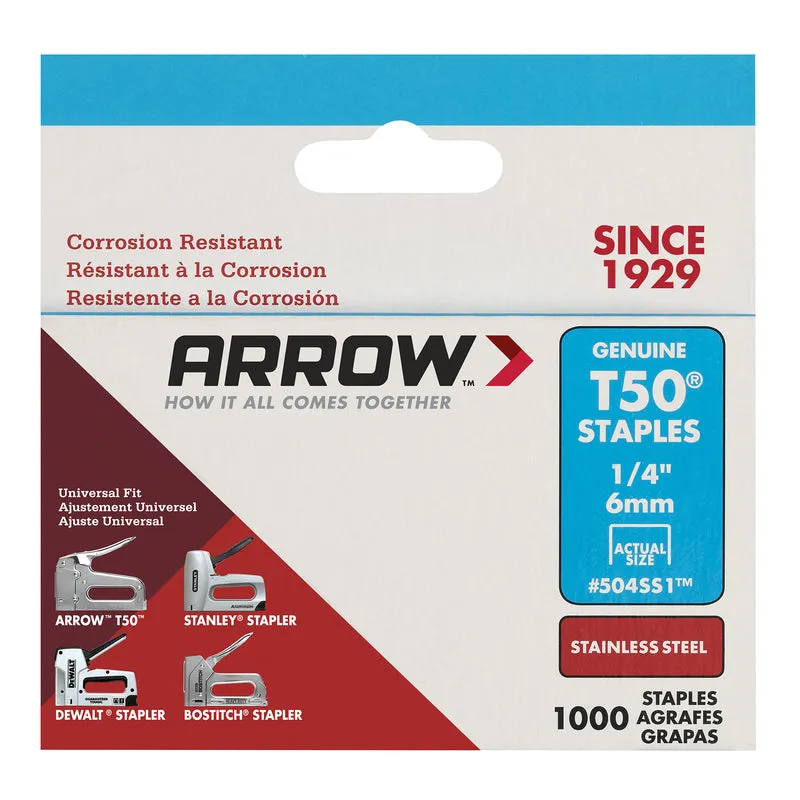 Arrow T50 3/8 in. W X 1/4 in. L 18 Ga. Flat Crown Heavy Duty Staples 1000 pk