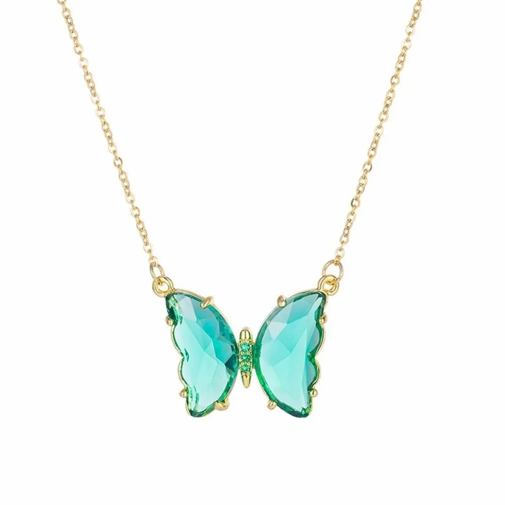 AVR Jewels pretty blue crystal butterfly pendant necklace for women and Girls