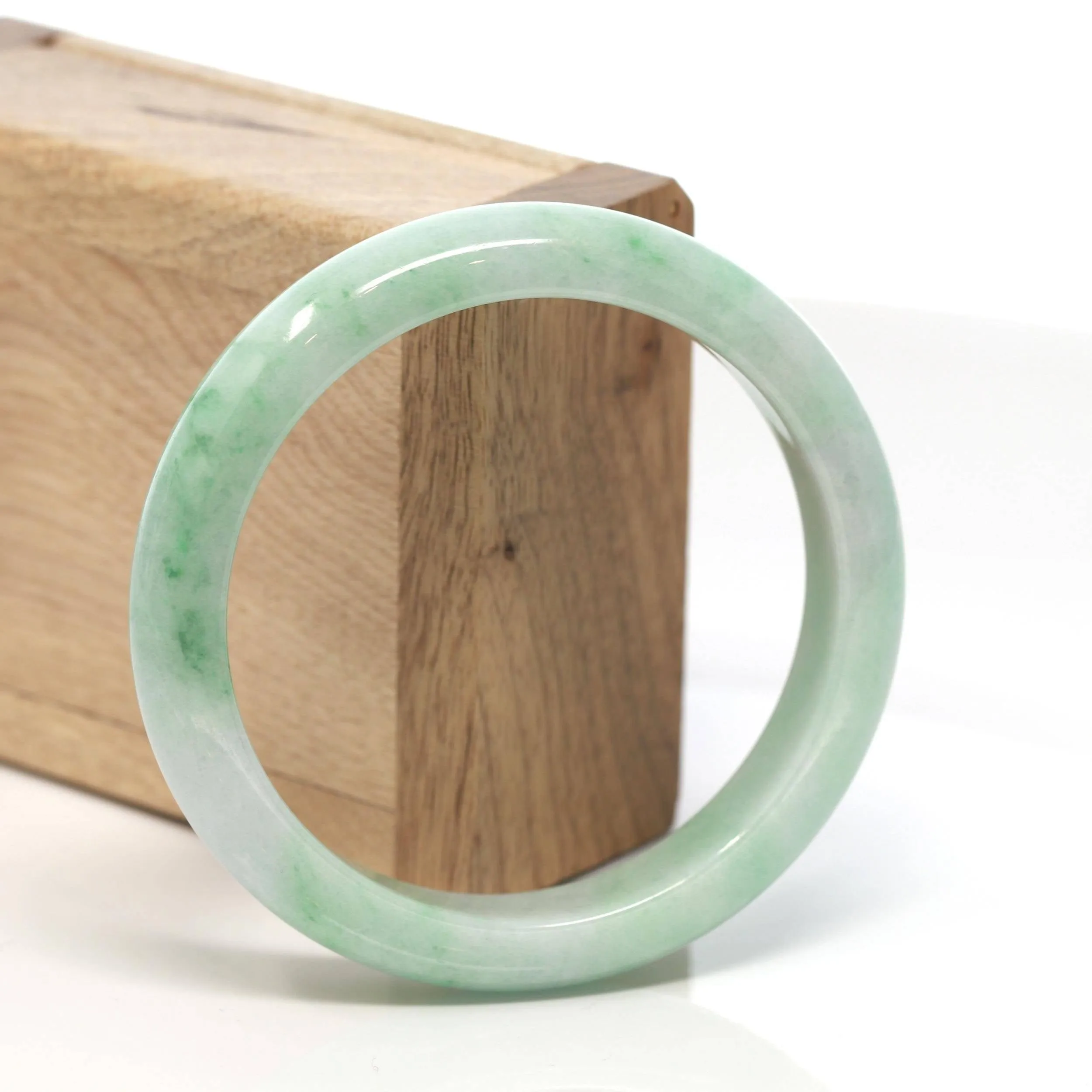 Baikalla™ "Classic Bangle" Genuine Burmese Green Jadeite Jade Bangle Bracelet (58.4 mm) #131