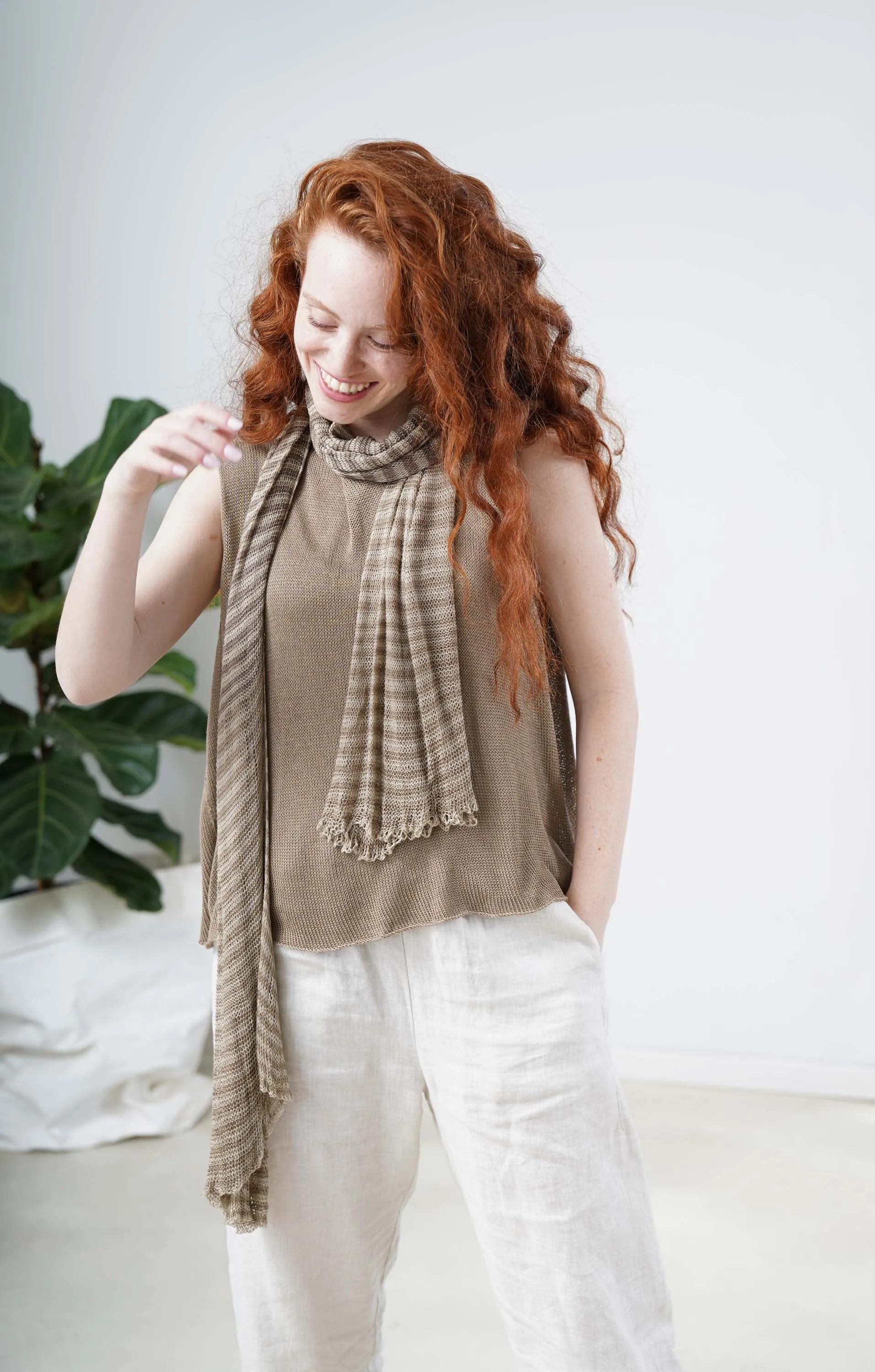 Bamboo Tremilor Stripes Scarf - Brown / Linen-Grey-White