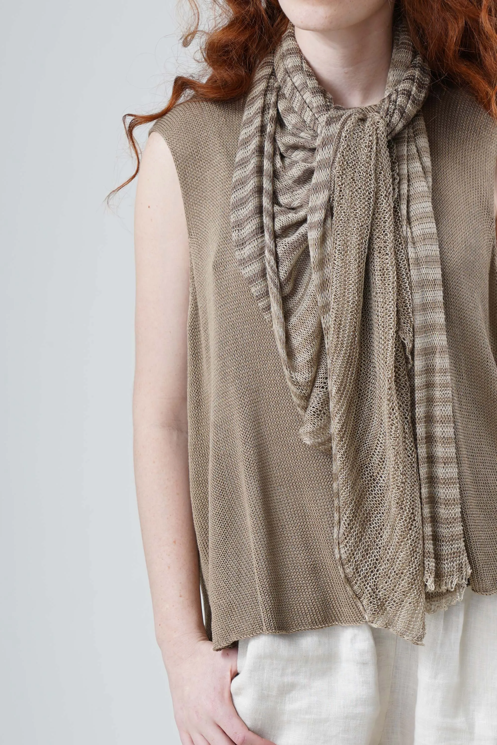 Bamboo Tremilor Stripes Scarf - Brown / Linen-Grey-White