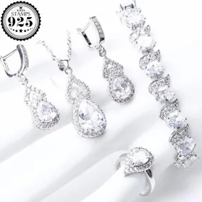 Beautiful 925 Sterling Silver AAA Quality CZ Wedding Jewelry Set with Earrings Bracelet Rings Necklace