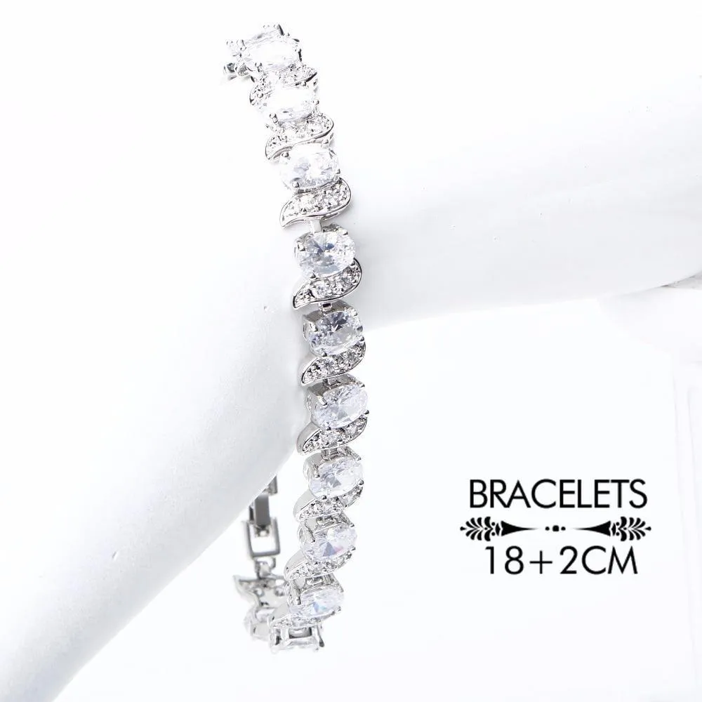 Beautiful 925 Sterling Silver AAA Quality CZ Wedding Jewelry Set with Earrings Bracelet Rings Necklace