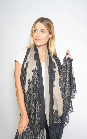 Beige and Black Lace Scarf