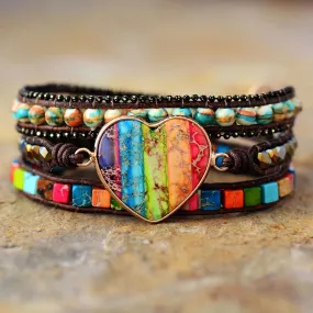 Black Heart Chakra Leather Wrap Bracelet