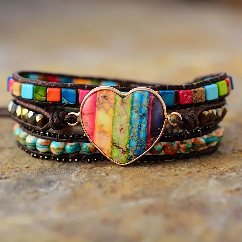 Black Heart Chakra Leather Wrap Bracelet